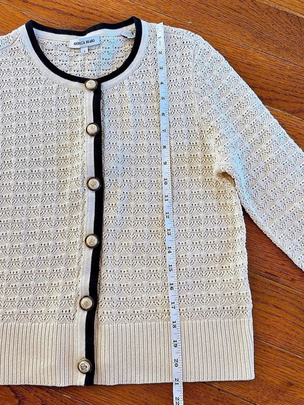 Veronica Beard Pipes & Shawl Cardigan Cream & Black Cotton Cashmere Cardigan - Picture 5 of 8
